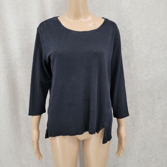 Elliott Lauren Black Linen Asymmetrical Lagenlook Knit Top Sweater Women's Large - Picture 1 of 9